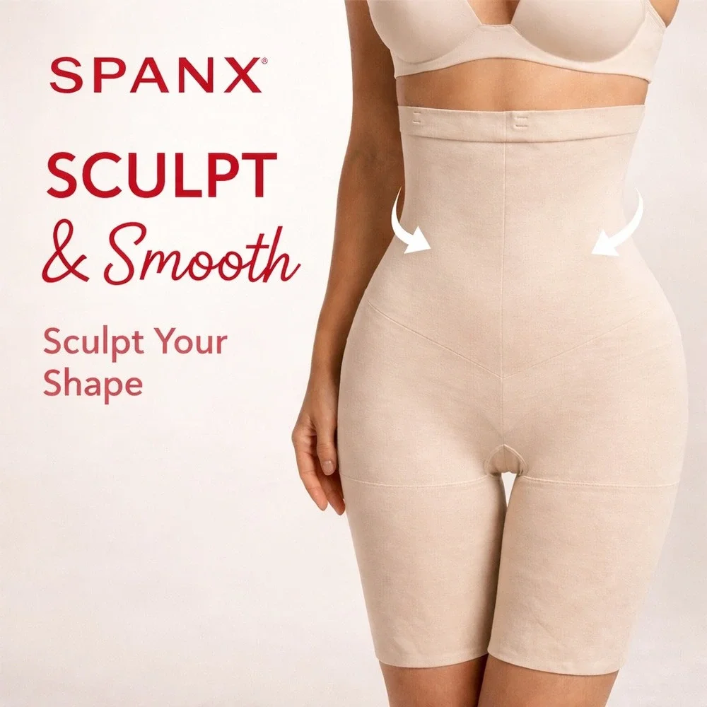 Spanx Sculpt & Smooth High Waisted Mid‎ Thigh Shaper Shorts Nude XL